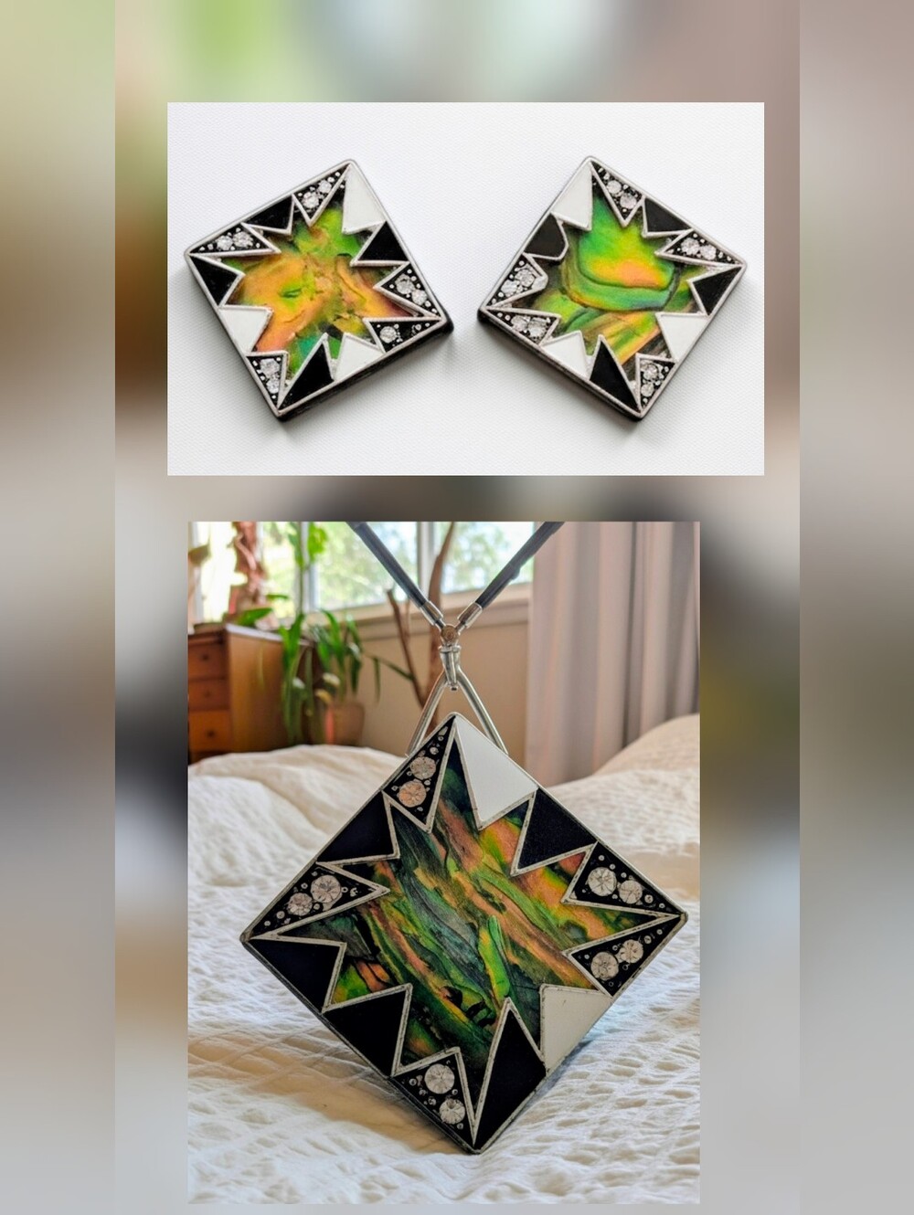 Set: Ammolite Jewelry Of Organic Indigenous Gemstones
